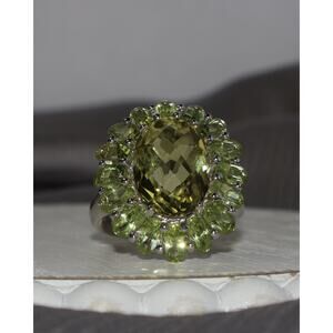 Peridot & Lemon Quartz Sterling Silver Ring 7.68G / Sz 7